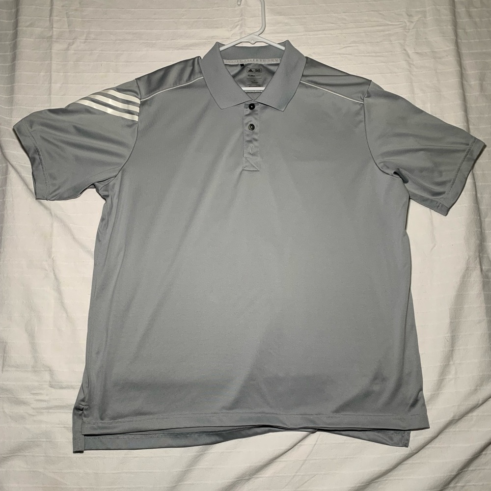 Men’s Adidas Golf Polo. Size XL. Grey with White Stripes on Right Sleeve.